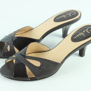 Cole Haan Nike Air Peep Toe High Heels 9.5 AA Narrow Brown Patent Snake Sandals